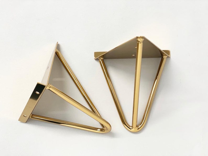 Set of 2 stylish gold hairpin shelf brackets metal shelving Etsy