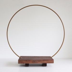 The Floral Hoop Stand Floral Cake Stand Oak Wood Cake Display Cake Stand Hoop Stand Satin Gold Woodgrain Stand image 2