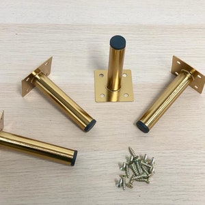 4 x Gold metal straight centre furniture legs, cabinet legs, furniture feet, middle support legs - individual furniture fixings