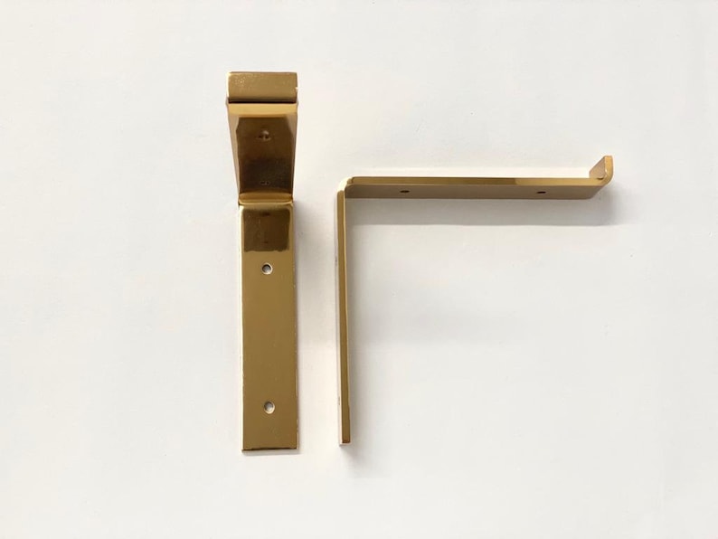 Set of two modern metal shelf brackets, wall brackets industrial shelf brackets shelving brackets black and gold shelf brackets image 3