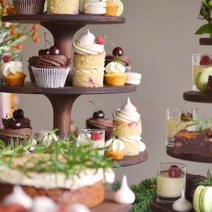 Adjustable heavy duty Scandinavian birch cupcake stand - wooden cupcake display