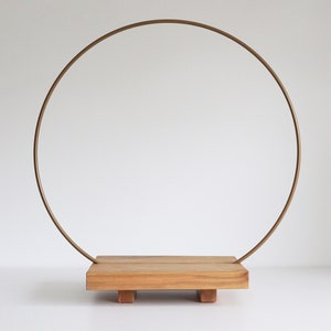 The Floral Hoop Stand Floral Cake Stand Oak Wood Cake Display Cake Stand Hoop Stand Satin Gold Woodgrain Stand image 3