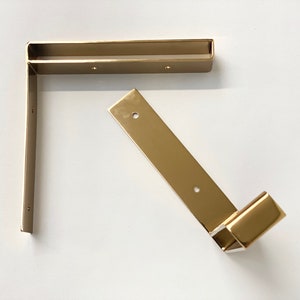 Set of two modern metal shelf brackets, wall brackets industrial shelf brackets shelving brackets black and gold shelf brackets image 9