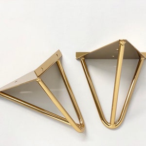 Set of two modern metal shelf brackets, wall brackets industrial shelf brackets shelving brackets black and gold shelf brackets image 7