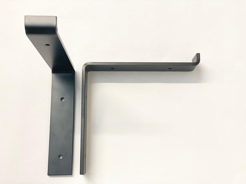 Set of two modern metal shelf brackets, wall brackets industrial shelf brackets shelving brackets black and gold shelf brackets Angled Black