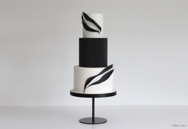 Black Reeded Cake Separator white wedding cake spacer fake cake tier black ribbed cake plinth celebration cake riser cake reeds image 2