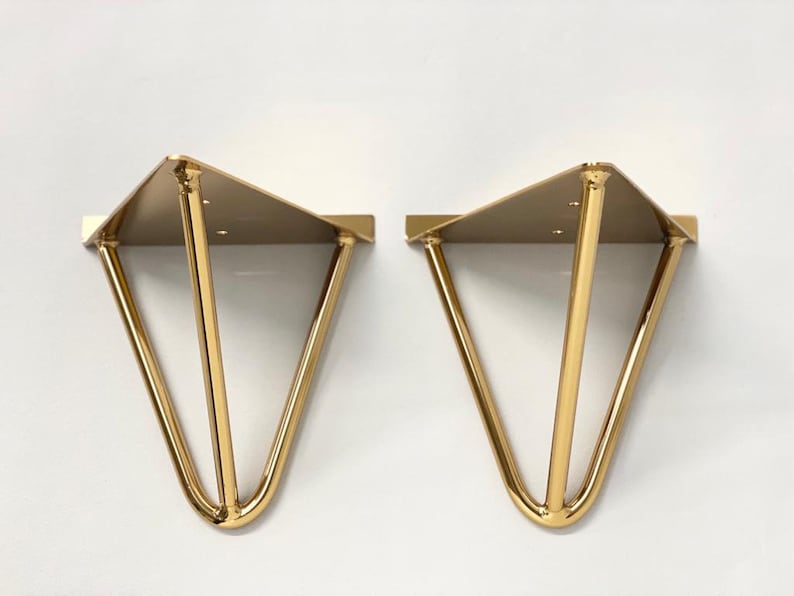 Set of 2 stylish gold hairpin shelf brackets metal shelving Etsy