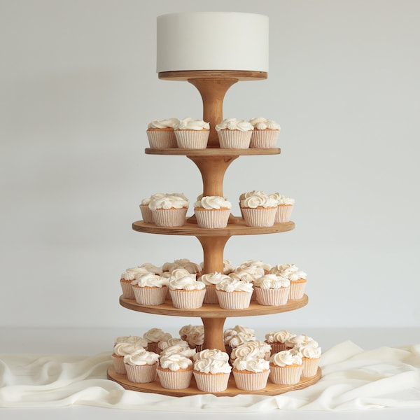 Adjustable heavy duty Scandinavian birch cupcake stand - brownie tower - display stand - top tier cake stand - wooden cupcake holder