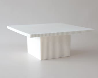 SQUARE Reeded Cake Stand - white wedding - birthday cake pedestal - celebration cake riser - cake reeds - Reeded cake plinth