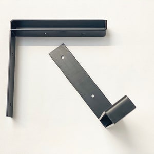 Black stylish P shelf brackets, metal shelving brackets, floating shelf brackets, modern heavy-duty shelf brackets