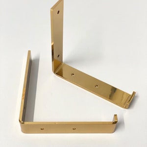 Set of two modern metal shelf brackets, wall brackets industrial shelf brackets shelving brackets black and gold shelf brackets image 5