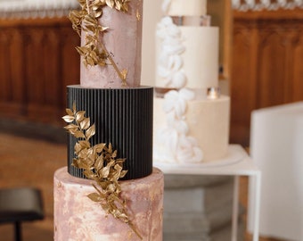 Reeded Cake Separator - white wedding cake spacer - fake cake tier - black ribbed cake plinth - celebration cake riser - cake reeds