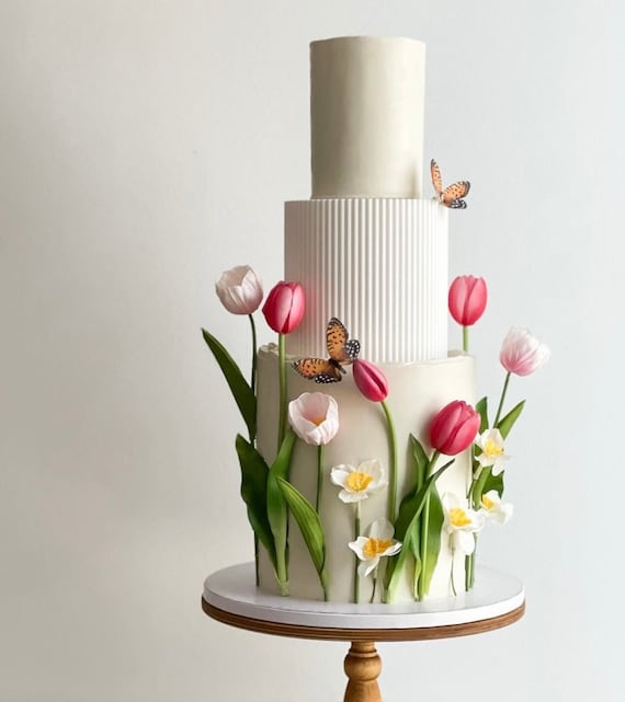 Reeded Cake Separator - White Wedding Cake Spacer - Fake Cake Tier