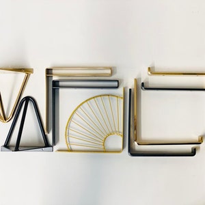 Set of two modern metal shelf brackets, wall brackets - industrial shelf brackets - shelving brackets - black and gold shelf brackets