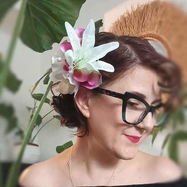 Lily Orchid Rockabilly Vintage Tiki Hawaii Hair Flower Clip