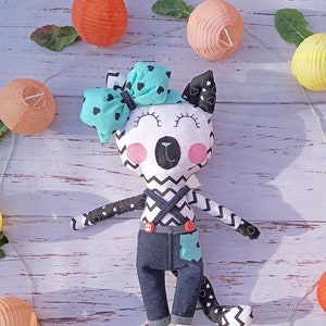 free shipping-stuffed doll-cat rag doll-stuffed toy-baby shower gift-nursery decor-handmade-cute doll-black white-rag toy-cat-for kids-baby