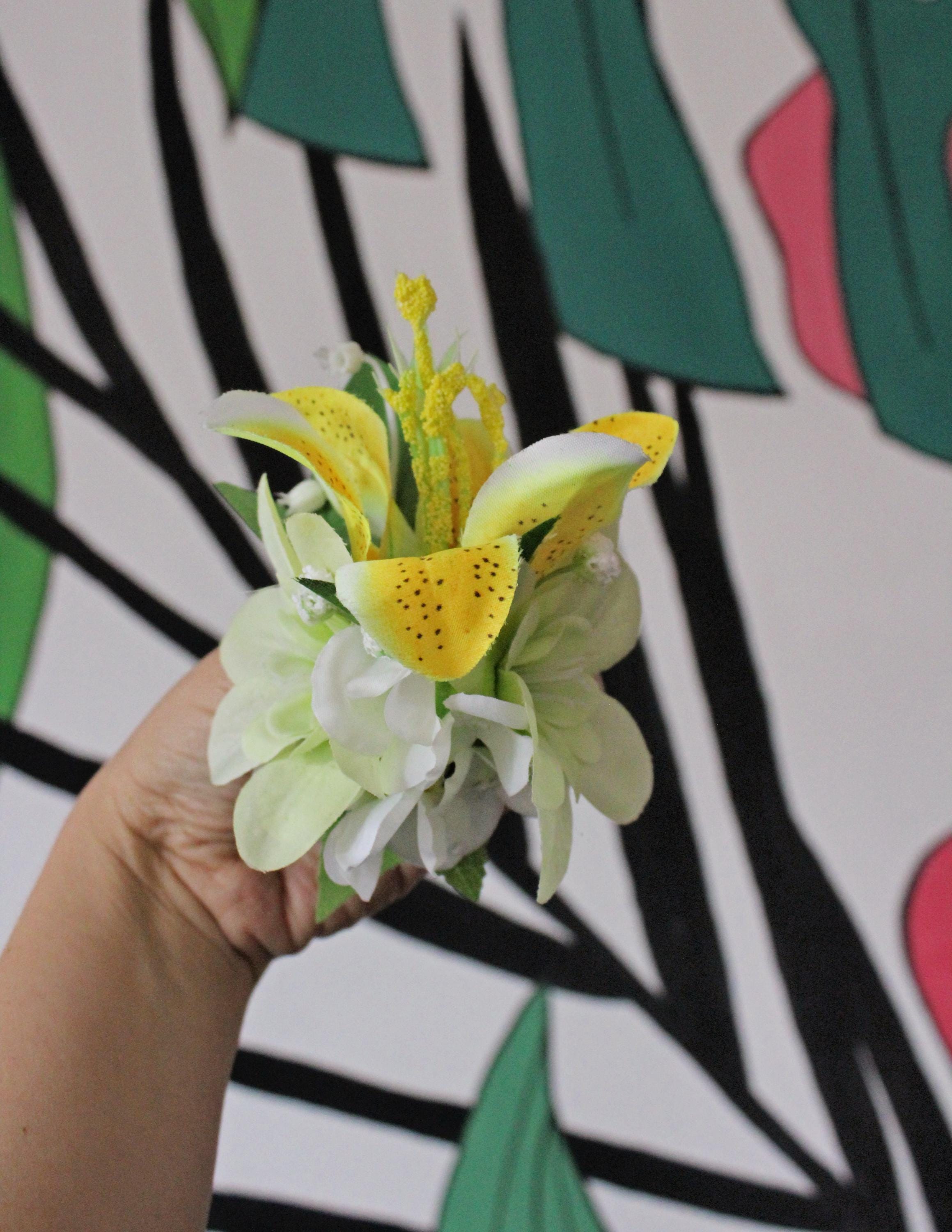 Tropical Hibiscus Lily Hair Flower Clip Orange Yellow Tiki Pinup Rockabilly Amazon.com: 3.5 main image 3