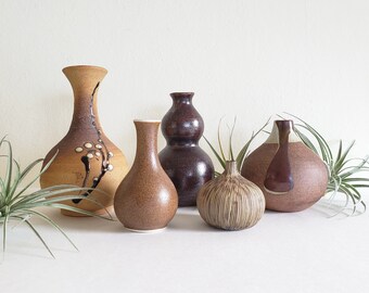 Vintage Brown Ceramic Bud Vases Set Of 3 Eclectic Mismatched Etsy