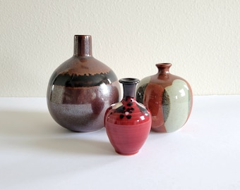 Vintage Studio Pottery Bud Vases - Set of 3 - Midcentury