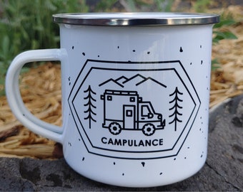 Campulance Enamel Mug: Adventure Camper Coffee Cup