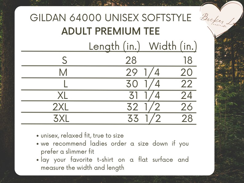 K&ouml;nnte beinhalten: Gr&ouml;&szlig;entabelle f&uuml;r das Gildan 64000 Unisex Softstyle Adult Premium T-Shirt. Die Tabelle zeigt die L&auml;nge und Breite in Zoll f&uuml;r die Gr&ouml;&szlig;en S, M, L, XL, 2XL und 3XL. Die Tabelle enth&auml;lt auch Anweisungen zum Messen der Breite und L&auml;nge eines T-Shirts.