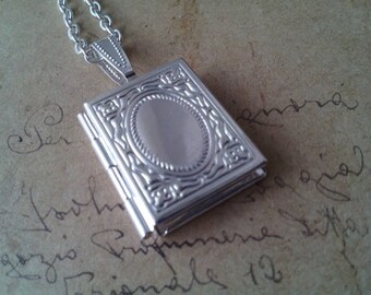 Book Locket necklace ~ silver ~