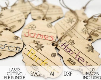 2025 Kids Preschooler Printing Christmas Tree Ornament Bundle, Grandchildren Gift Idea, Personalized Keepsake, SVG Laser Engraving File
