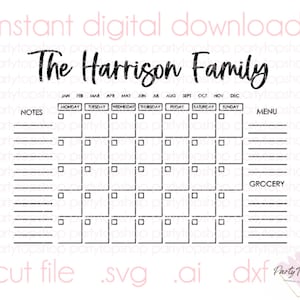 Familie kalender SVG DXF AI-bestand, aangepaste acryl family planner agenda organisator, Glowforge Cricut gegraveerd vinyl hout gesneden bestand downloaden