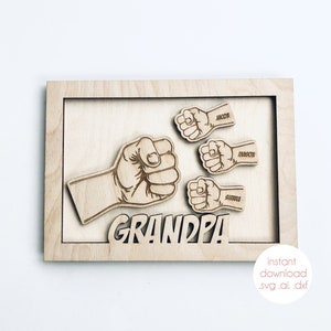 Kerst vaderdag vuist bump SVG laserbestand, kleinkinderen vader zoon papa opa vader teken DXF AI-bestand, Glowforge gegraveerd gesneden download