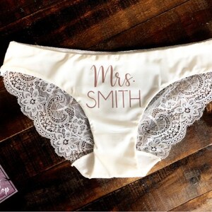 Personalized Mrs. Underwear, Coconut White, off White Bridal Lingerie, Bride  Panties Honeymoon Thong, Gift for the Groom, Bachelorette Party 