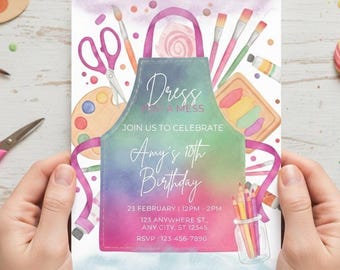 Art Party Invitation, Paint Party Birthday Invite, Dress for a Mess, Editable Canva Template, Birthday Girl, Rainbow Crafting Invite