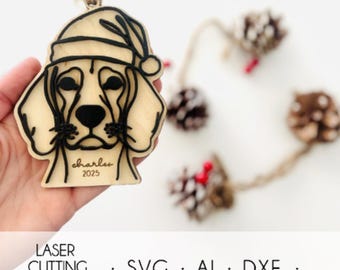 2025 Dog Line Drawing Christmas Ornament SVG Laser Cutting File, Personalized Beagle Pet Portrait ,Download Engraving LightBurn