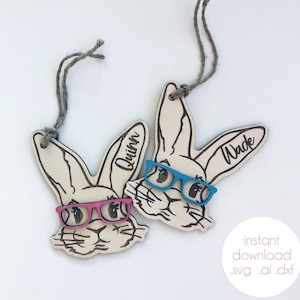 Easter Bunny Tag Laser File, Kid’s Easter Basket Tag SVG DXF AI File, Glowforge Engraved Cut File Download, Projet de gravure laser moderne