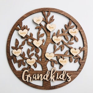 Grandkids Christmas Birthday Mothers Day Gift Family Tree Sign Custom Hanging Grandparent Personalized Grandma Nana Mom Gift Idea Mis Nietos image 1