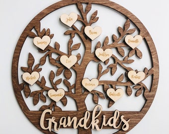Grandkids Christmas Birthday Mothers Day Gift Family Tree Sign Custom Hanging Grandparent Personalized Grandma Nana Mom Gift Idea Mis Nietos