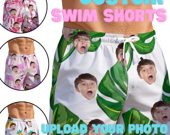 Custom Photo Father Son Swim Shorts, Unique Funny Gift for Men Father's Day Dad Gift, Anniversaries & Birthdays Beach Vacation