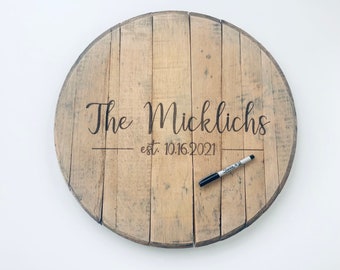 Alternative Wedding Guestbook Rustic Engraved Whiskey Barrel Head, Wedding Gift Idea Decor Sign Oak, Bourbon Monogram, Bar Distillery