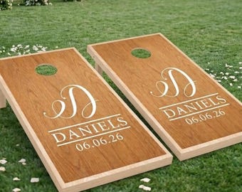 Custom Wedding Cornhole Decals - Personalized Monogram Vinyl for DIY Bean Bag Toss Game - Set of 2 Permanent Outdoor Decals