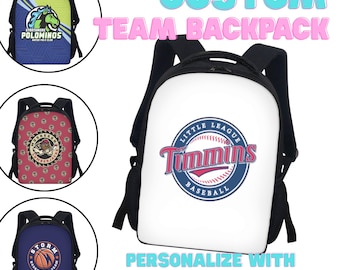Custom Printed Sports Team Logo Backpack, Personalized Sports team gift, Baseball, Hockey, Basketball, Soccer Year End Gift Idea, Swim Team
