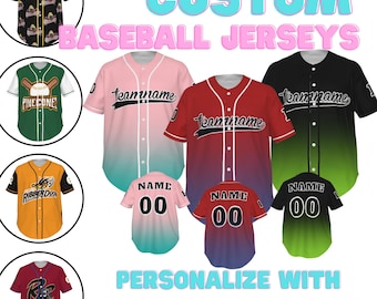 Custom Printed Baseball Jerseys - Personalized Team Name, Number & Logo - Full Button Sublimated Sport Uniforms, Youth Adult League Sports