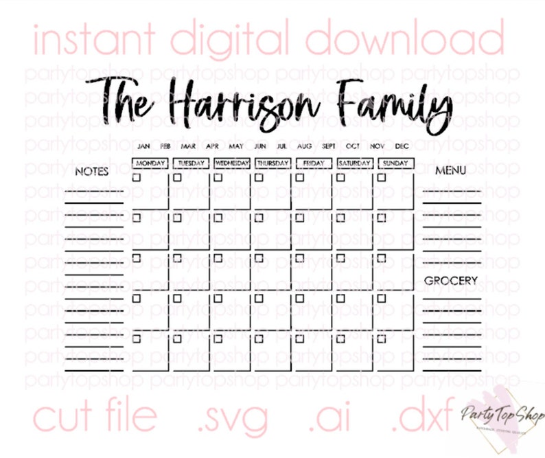 Family Calendar SVG DXF AI File Custom Acrylic Family Planner Etsy Family Calendar SVG DXF AI File Custom Acrylic Family Planner Etsy
