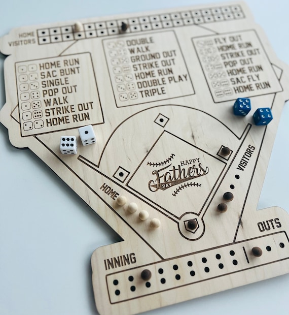 Dice Baseball Board game SVG DXF AI Engraving File, Laser Ready Engraved Game board Cribbage, Digital File Gift Idea, Summer Camping Games