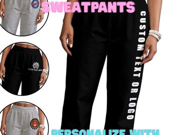 Custom Text Sweatpants Personalized Vertical Side Logo Joggers Custom Name Team Apparel Design Your Own Fleece Pants Comfy Unisex Loungewear
