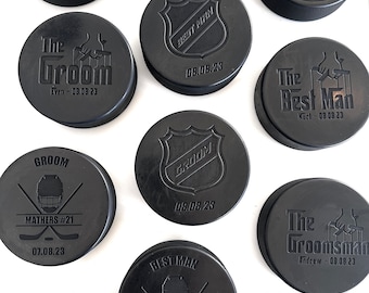 Wedding Party Engraved Wedding Hockey Puck, Groomsman Favor Gift, Personalized Groom Ice Hockey, Best Man Wedding, Official Wedding Puck