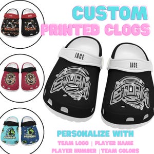 Custom printed clog shoe, Personalized Sports team gift, Baseball, Hockey, Basketball, Soccer Year End Gift Idea, Swim Team, Logo Clog