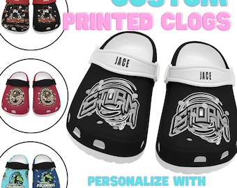 Custom printed clog shoe, Personalized Sports team gift, Baseball, Hockey, Basketball, Soccer Year End Gift Idea, Swim Team, Logo Clog