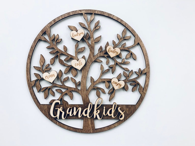 Grandkids Christmas Birthday Mothers Day Gift Family Tree Sign Custom Hanging Grandparent Personalized Grandma Nana Mom Gift Idea Mis Nietos image 2