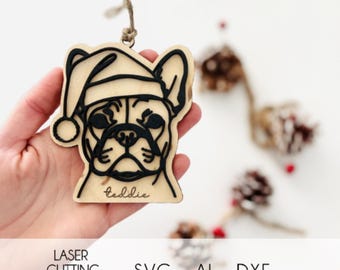 2025 Dog Line Drawing Christmas Ornament SVG Laser Cutting File, Personalized French Bulldog Pet Portrait ,Download Engraving LightBurn