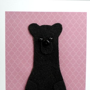 Black Bear in Felt, Handmade Bear Card, Rectangular Blank inside, Birthday Card, Handmade Felt bear