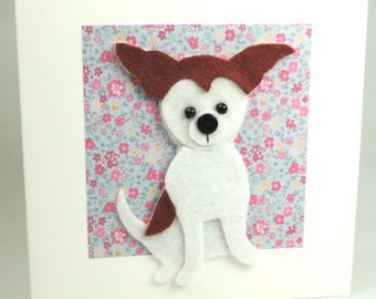 Jack Russell Terrier dog in Felt, Handmade Card, Blank inside, Birthday Card, Get well, Gift Card, Handmade card, Jack Russell
